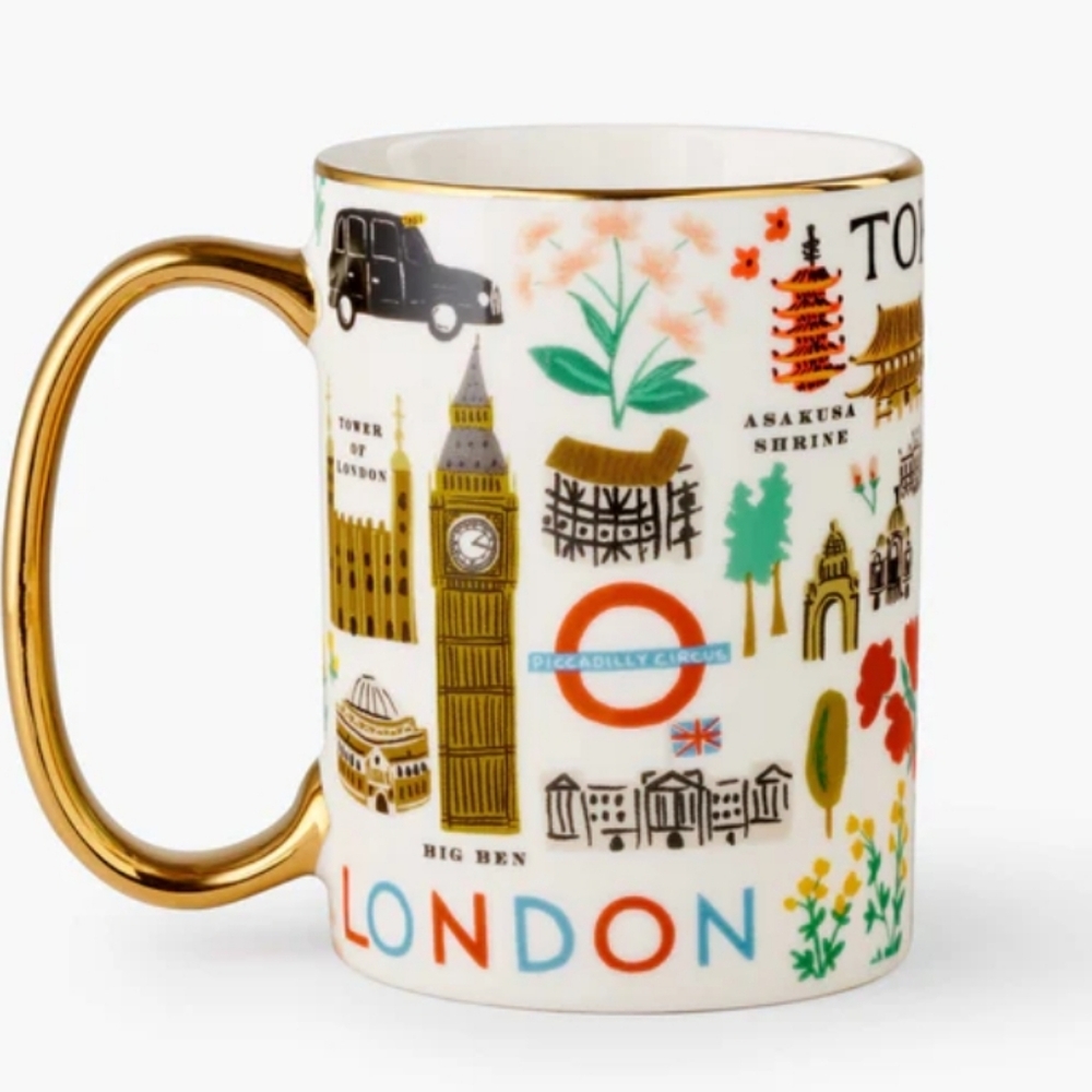 Rifle Paper Co. Bon Voyage Mug Travel Paris London Tokyo NY - Picture 2 of 9